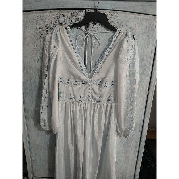 Chelsea & Violet Maxi Puff Sleeve Drop  Crepe Cut Out Vneck Dress Boho Feminine - Picture 2 of 12